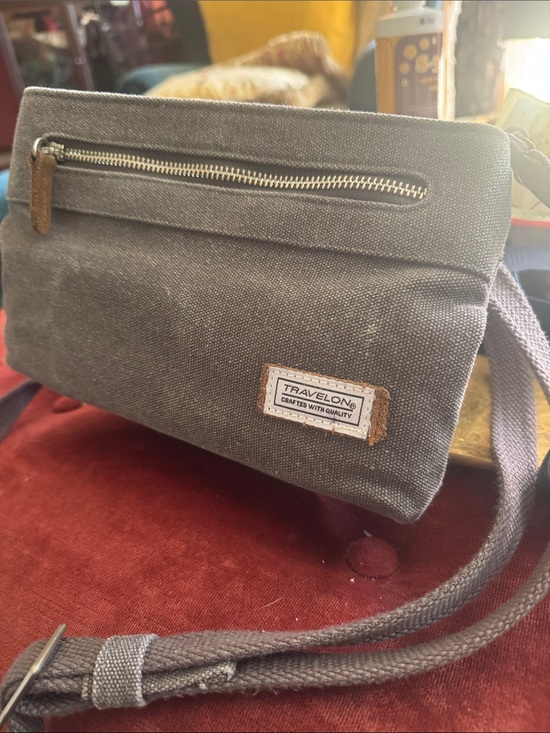 Travelon Handbags - Travelon Gray Canvas Crossbody Bag with Brown Trim